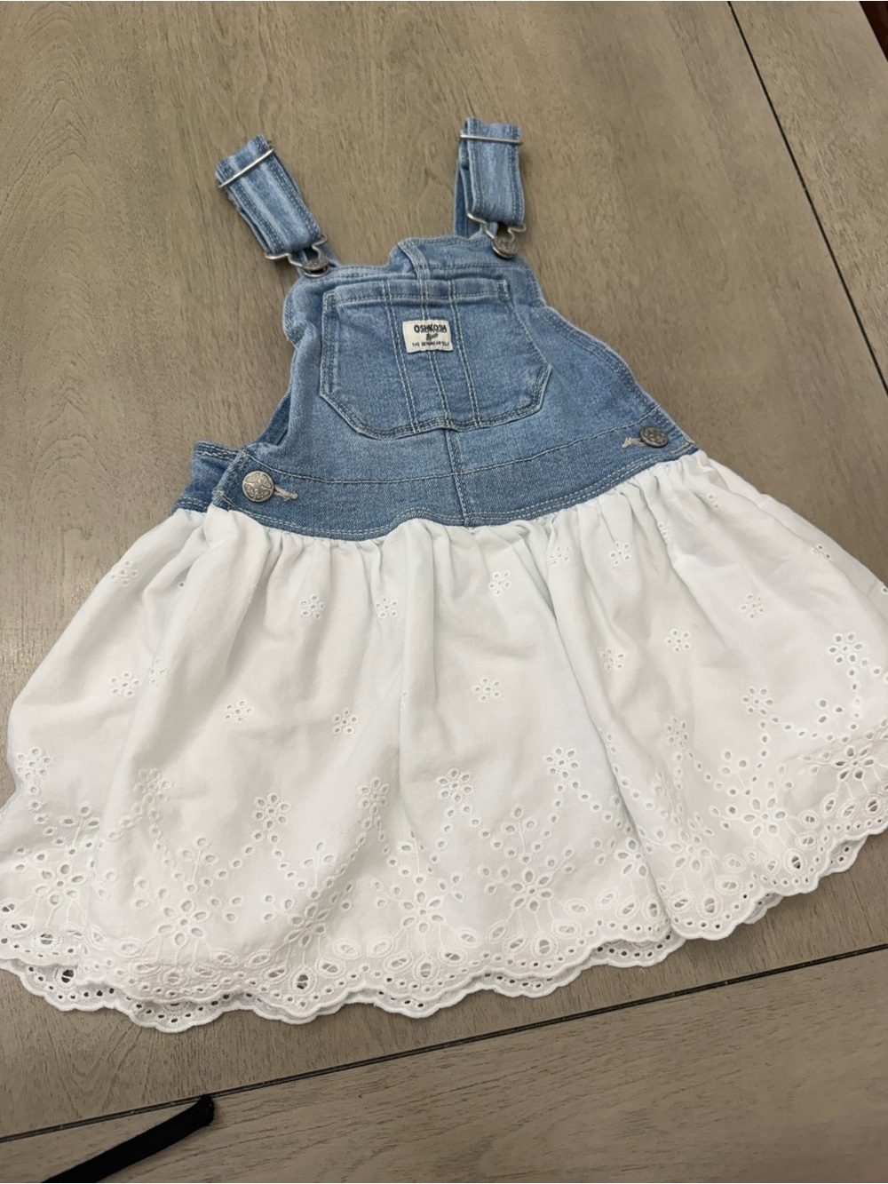 OshKosh B'gosh Light Blue Denim & White Eyelet Overall Dress 24M